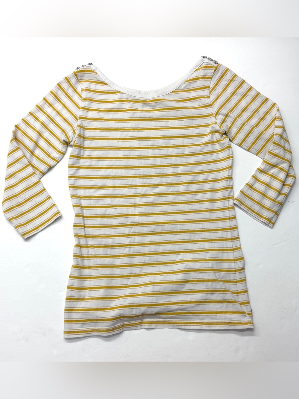 Matilda Jane Mustard Yellow & White Striped 3/4 Sleeve Tee Boat Neck
